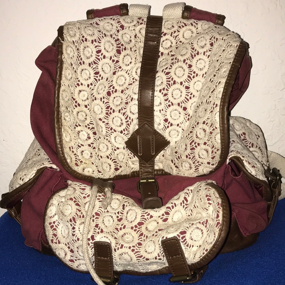A maroon backpack